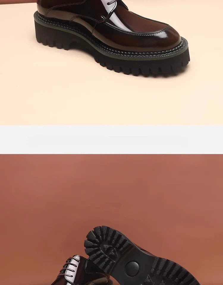 Spring and Autumn New Men's Business Casual Shoes Genuine Leather Thick Soled Round Toe British Formal Derby Shoes