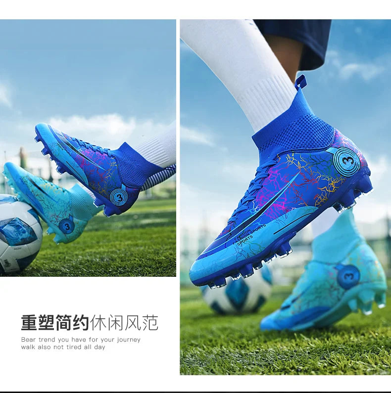 Fashion Men Professional Soccer Shoes Outdoor Cleats Unisex Ultralight Long Spikes Futsal Training Shoes Red Football Boots Men