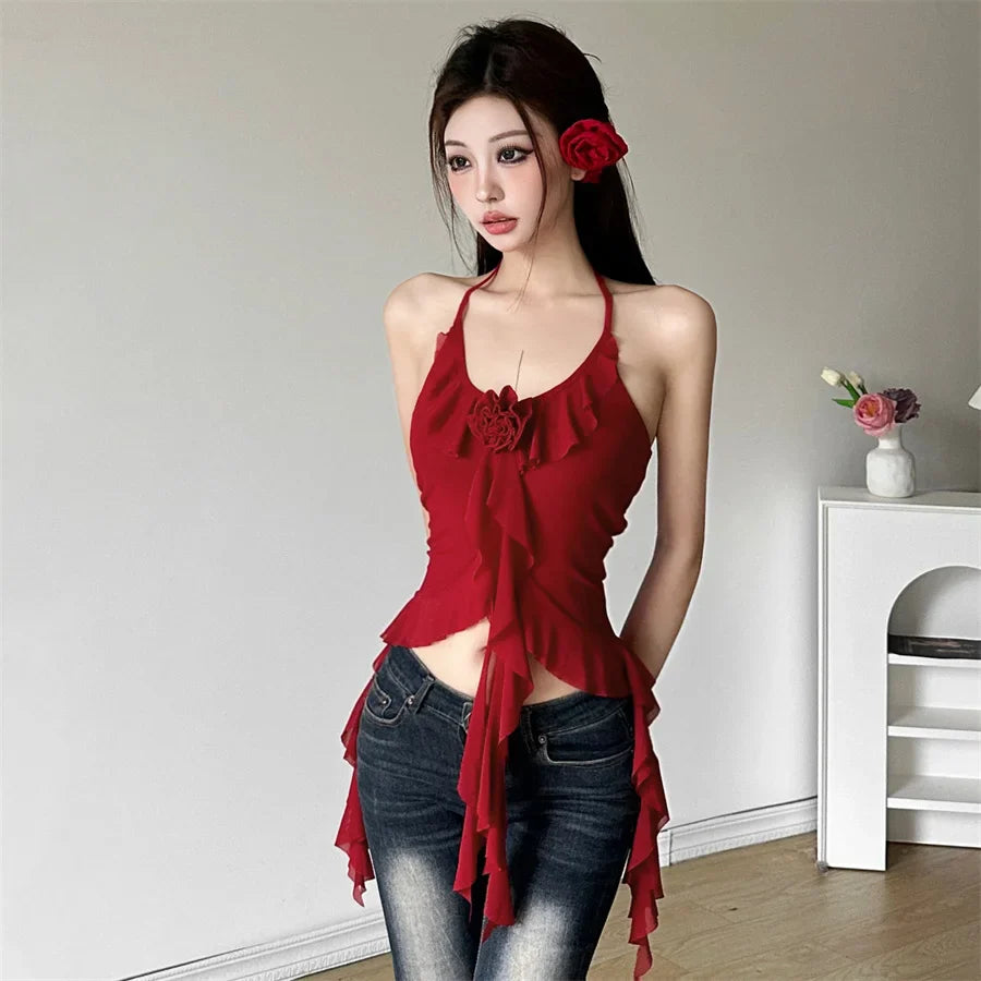 Hip-hop Summer New Sweet Gentle Cute All-match Fashionable Cool High Street Cool Sexy Women's Thin Backless Halter Vest
