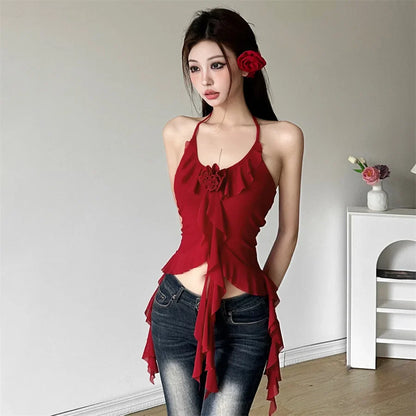 Hip-hop Summer New Sweet Gentle Cute All-match Fashionable Cool High Street Cool Sexy Women's Thin Backless Halter Vest
