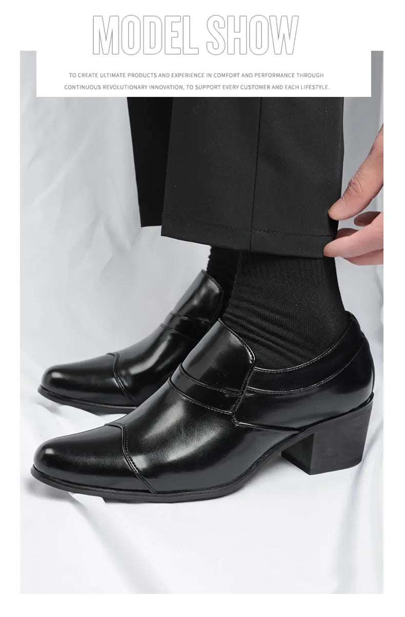 Premium leather men shoes slip on loafers European brand business casual wedding party plaid design height increasing