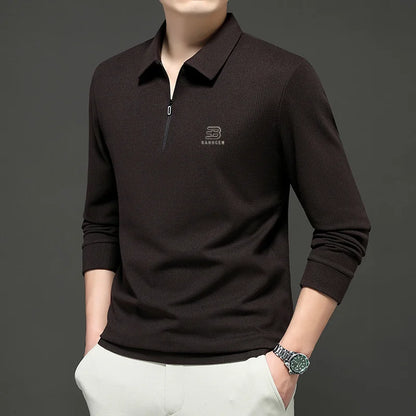 High Quality Polo Shirtspring and Autumn Long Sleeved Men's T-shirt Printed Pattern New Business Casual Solid Color Loos T-shirt