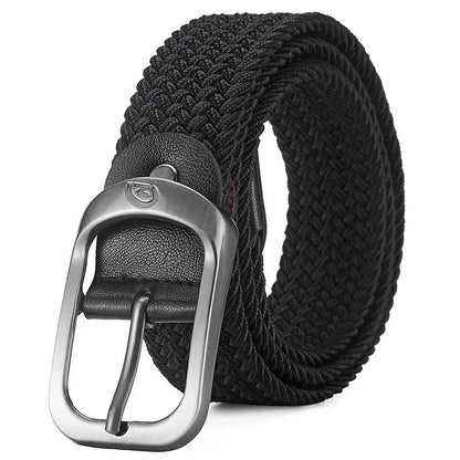 Unisex Woven Elastic Belt Men Luxury Women Belt Designer Men Alloy Pin Buckle Waist Straps Belts No Hole Cinturones Luxury Mujer