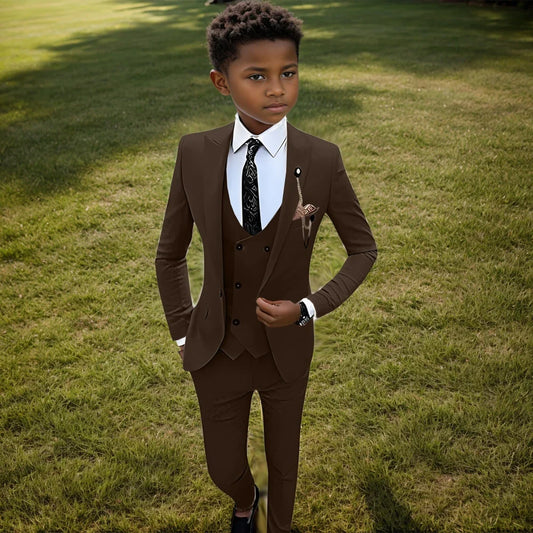 Boys’ Single-Breasted Suit Set in Brown, Beige, Champagne or Pink for Weddings