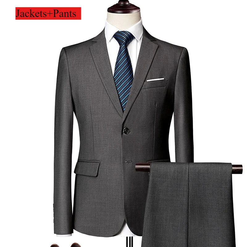 Classic Wedding Tuxedos Casual Solid Suits Slim Fit 3/2 Pieces Groomsmen Suit Male Formal Business Men Clothing