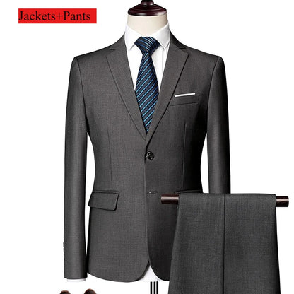 Classic Wedding Tuxedos Casual Solid Suits Slim Fit 3/2 Pieces Groomsmen Suit Male Formal Business Men Clothing