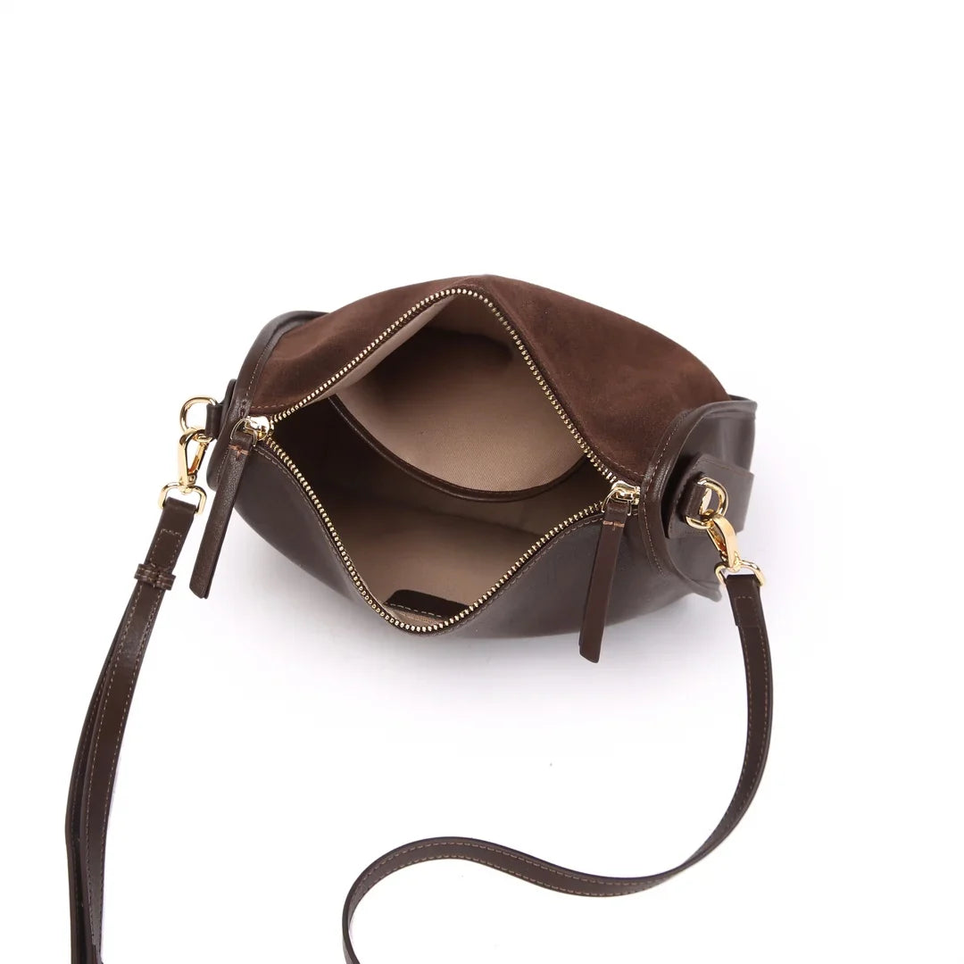 Suede Cowhide Fashion Ladies Shoulder Cross Coffe Bag Genuine Leather Luxury Designer Women's Brown Handbag Female Crossbody Bag