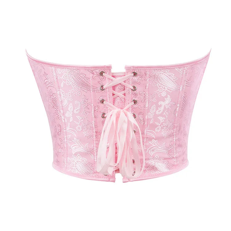 Women Fashion Corset Crop Top Lace Up Brocade Overbust Bustiers Body Shaper Lingerie Sexy Woman Push Up Corselet