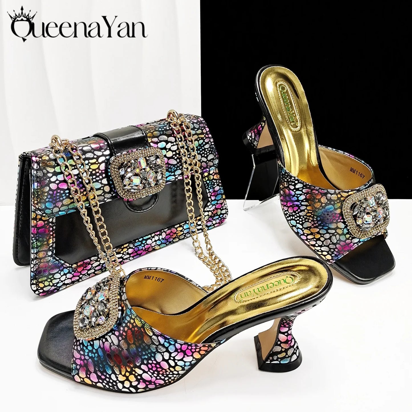 Fashion Newest Arrival Orange Color Square Toe Women Sandals Shoes Matching Bag Set for Ladies Wedding Party Pump