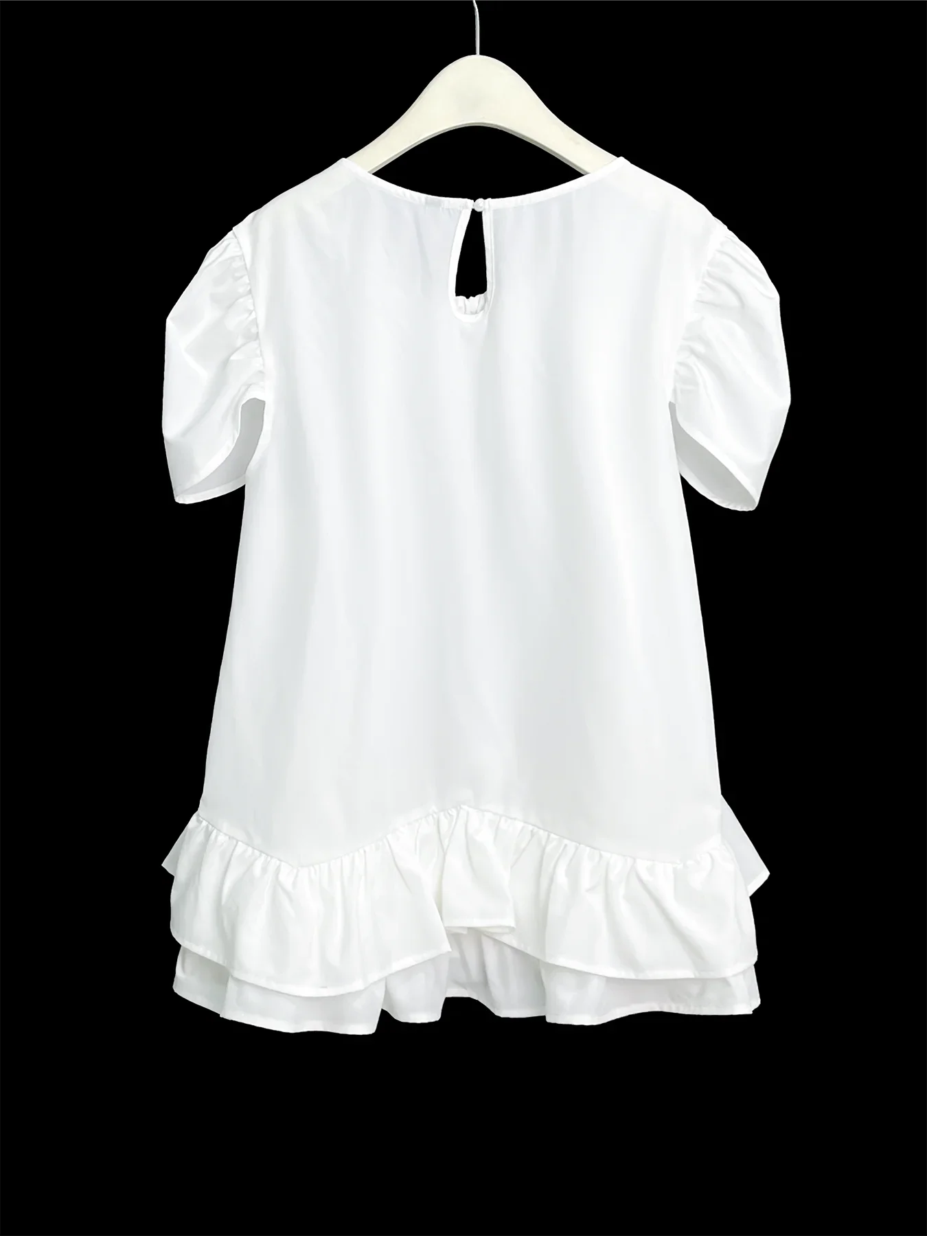 Plus size women's spring & summer simple fairy style puff sleeves, double hem round neck solid color versatile basic elegant top