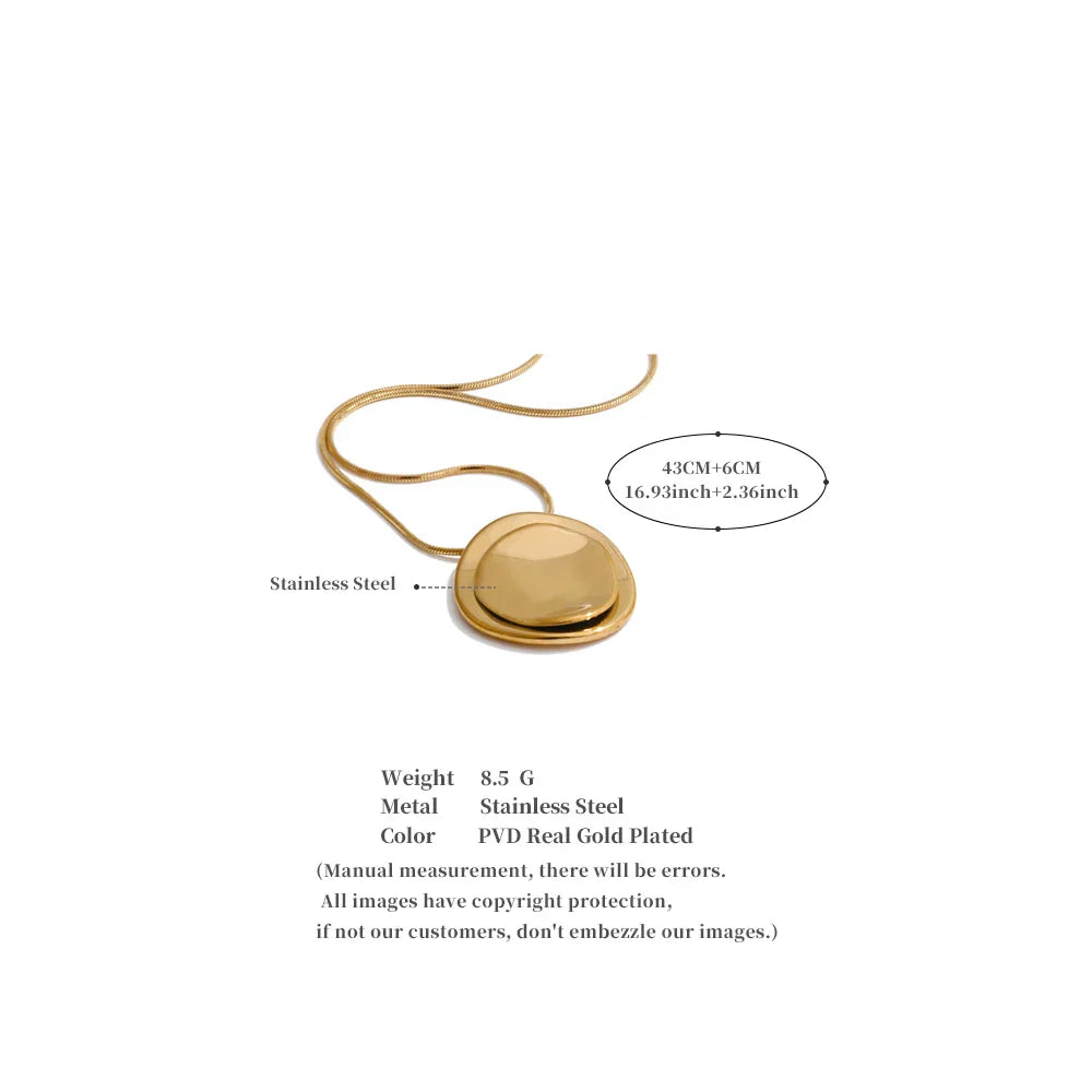Double Round Pendant Fashion Necklace Water Resistant Metal Stainless Steel Daily Waterproof Jewelry Recommend