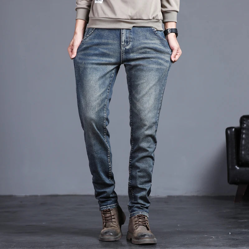 2026 Spring New Jeans Men's Slim Fit Straight Pants ClassicTrendy Retro Casual Long Pants Men's Korean Version Trousers