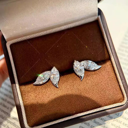2-Leaves Moissanite Stud Earrings for Women 4Cttw Marquise Cut Lab Diamond Earring 925 Sterling Silver Ear Studs Fine Jewelry