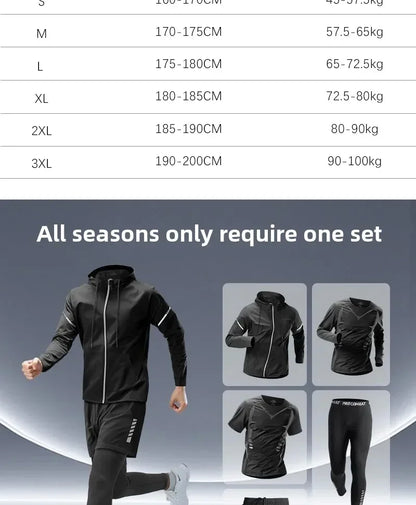 Sports Suits Men's Fitness Clothes Night Running Autumn Tight-fitting Quick-drying Clothes Cycling Training Clothes Equipment