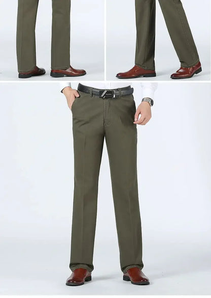 Men's Classic 100% Cotton Summer Thin Pant Autumn Thick Casual Bland High Waist Trousers Business Office Cargo Pants GOZBKF