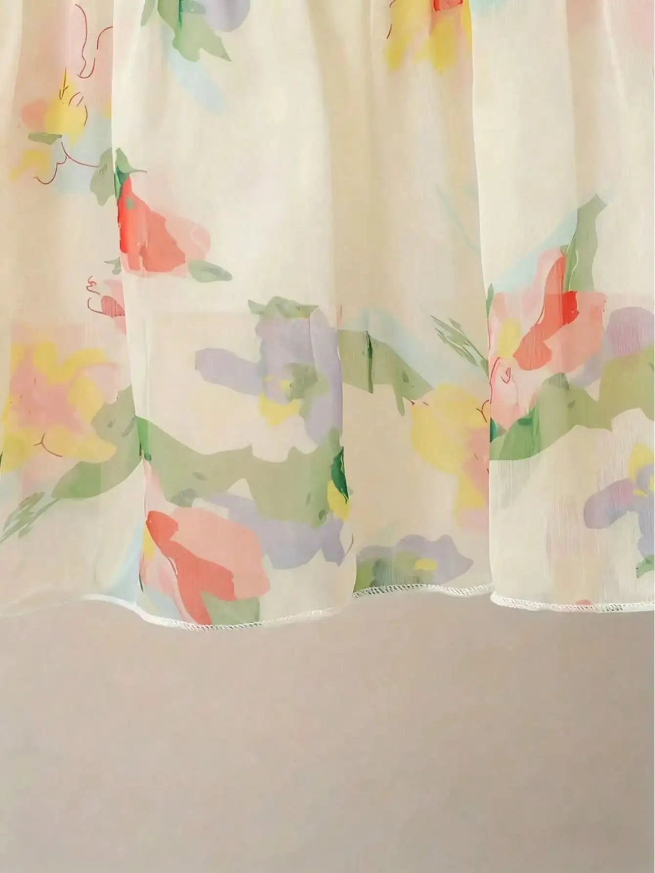 Girls' Floral Chiffon Princess Dress Summer Chic Boho Style Knee-Length with Bow Detail Perfect for Beach And Parties