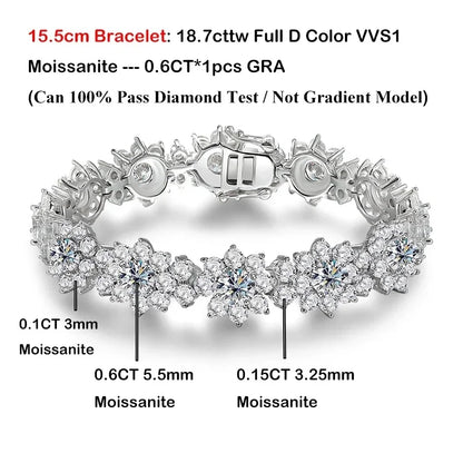 Full Moissanite Jewelry Set 925 Sterling Silver Sunflower Necklace Bracelet Earring Sets For Women Fine Jewelry GRA Tested