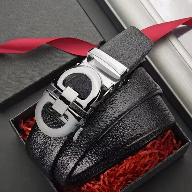 Luxury Genuine Leather Belt Men's Casual Dress Belt Cowhide Automatic Ratchet Belt for men Jeans Pants Waistband