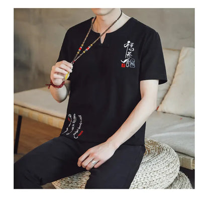 (Shirt + trousers) 2025 summer Chinese Style men shirt Cotton and linen shirts men's High quality casual shirts Two Piece M-5XL