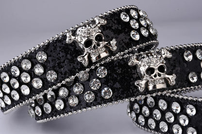 Rhinestone SkullBelt Western Cowgirl Belts For Women Girls Studded PU Leather Country Belt