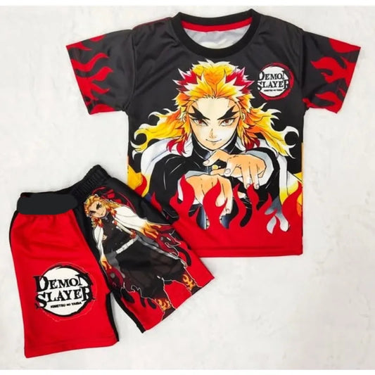 Demon Slayer Kids T-shirt Shorts Set  Anime Kimetsu Tanjiro Rengoku Zenitsu Print BoysGirls Casual Summer Outfit 2Pcs Sportswear
