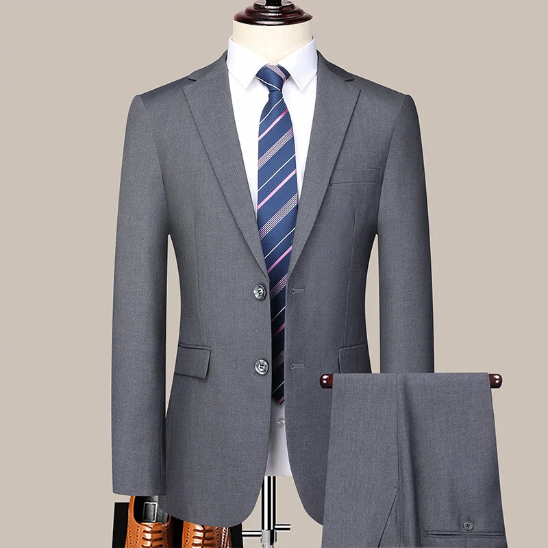 Men's Slim Fit Two-Button Wedding Suit Korean Style Business Formal Two-Piece Set with Trousers High-Quality 2025