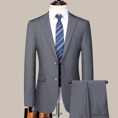 Men's Slim Fit Two-Button Wedding Suit Korean Style Business Formal Two-Piece Set with Trousers High-Quality 2025
