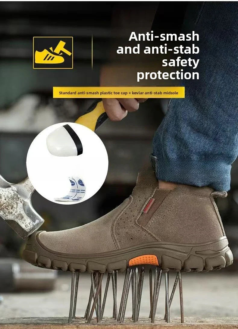 Anti Smashing Plastic Steel Toe Insulated Shoes, Breathable Suede Leather, All Season Anti Scalding Welding Shoes