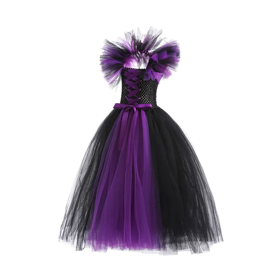 Fantasia Malévola Infantil Meninas Vestido Princesa Bruxa Festa a Fantasia Roupa de Carnaval Infantil Disfarce sem Mangas