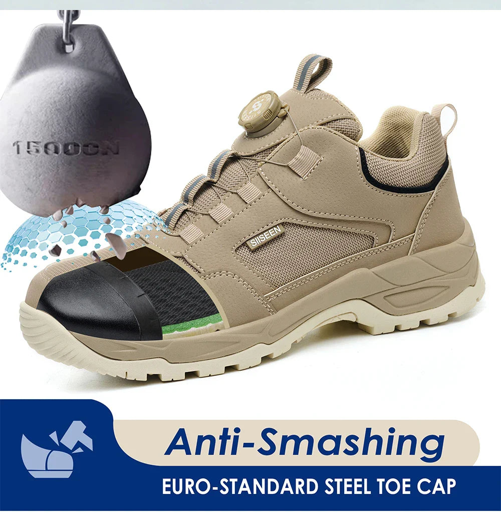 Men's Safety Shoes Steel Toe Anti- Crush Kevlar Rubber Non- Slip Bottom Fashion Button Style Work Shoes