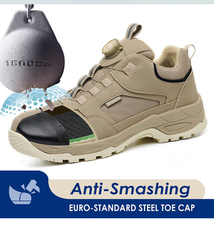 Men's Safety Shoes Steel Toe Anti- Crush Kevlar Rubber Non- Slip Bottom Fashion Button Style Work Shoes