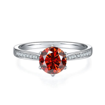 1ct 6.5mm Red Blue Pink Yellow Green Purple Black Moissanite Ring Sterling 925 Silver Wedding Party Band for Women Gifts