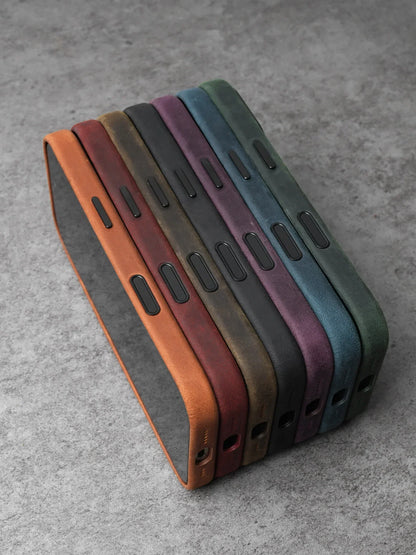 Genuine Leather Case for iPhone 17 16 15 Pro Max Magnetic PULL-UP Cowhide Phone Cover