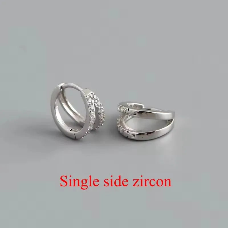 925 Sterling Silver Fashion Luxury Shiny Double Layer Zircon Huggies Hoop Earrings for Women Plated 18k Gold Fine Jewelry
