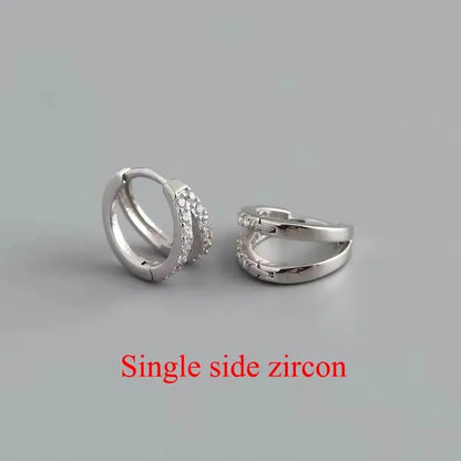 925 Sterling Silver Fashion Luxury Shiny Double Layer Zircon Huggies Hoop Earrings for Women Plated 18k Gold Fine Jewelry