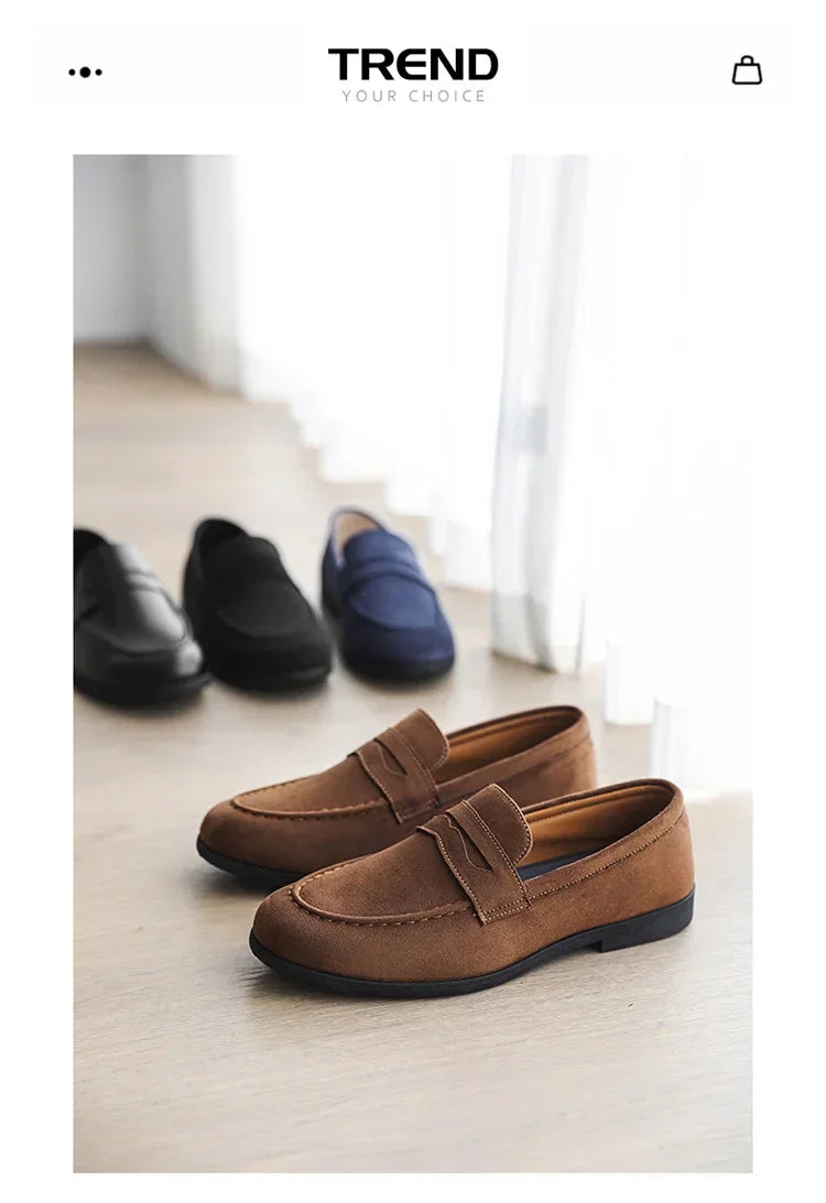 Retro Brown Men's Loafers Comfortable Suede Leather Casual Shoes Man Slip-on Shoes Flat Moccasins For Men zapatos de hombre