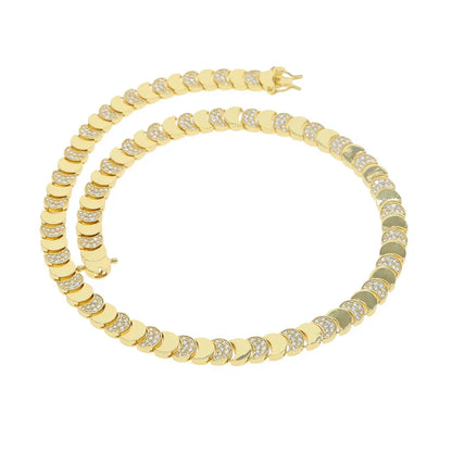 Gold Color Fashion Women Jewelry Set Geometric Shiny Plain Paved 5A CZ Moon Shaped Chain Choker Necklace Bracelet