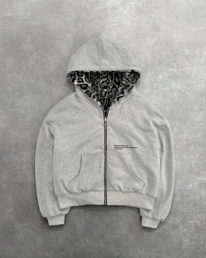 Hip-hop Nova Roupa Dupla Face Harajuku Retro Estampa de Leopardo Moda Solta Zíper Moletom Masculino Street Casual Feminino