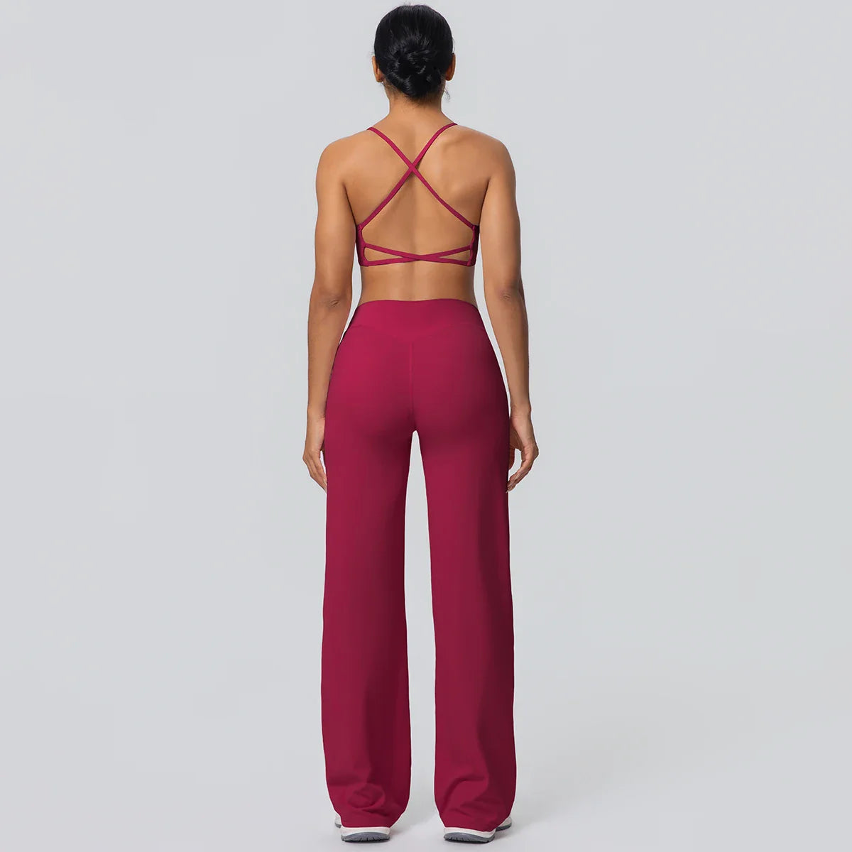 Women Gym Sports Yoga Suit Sexy Beautiful Back Yoga Underwear With Chest Pad Solid Color High Waisted Wide Leg Pants Yoga Set