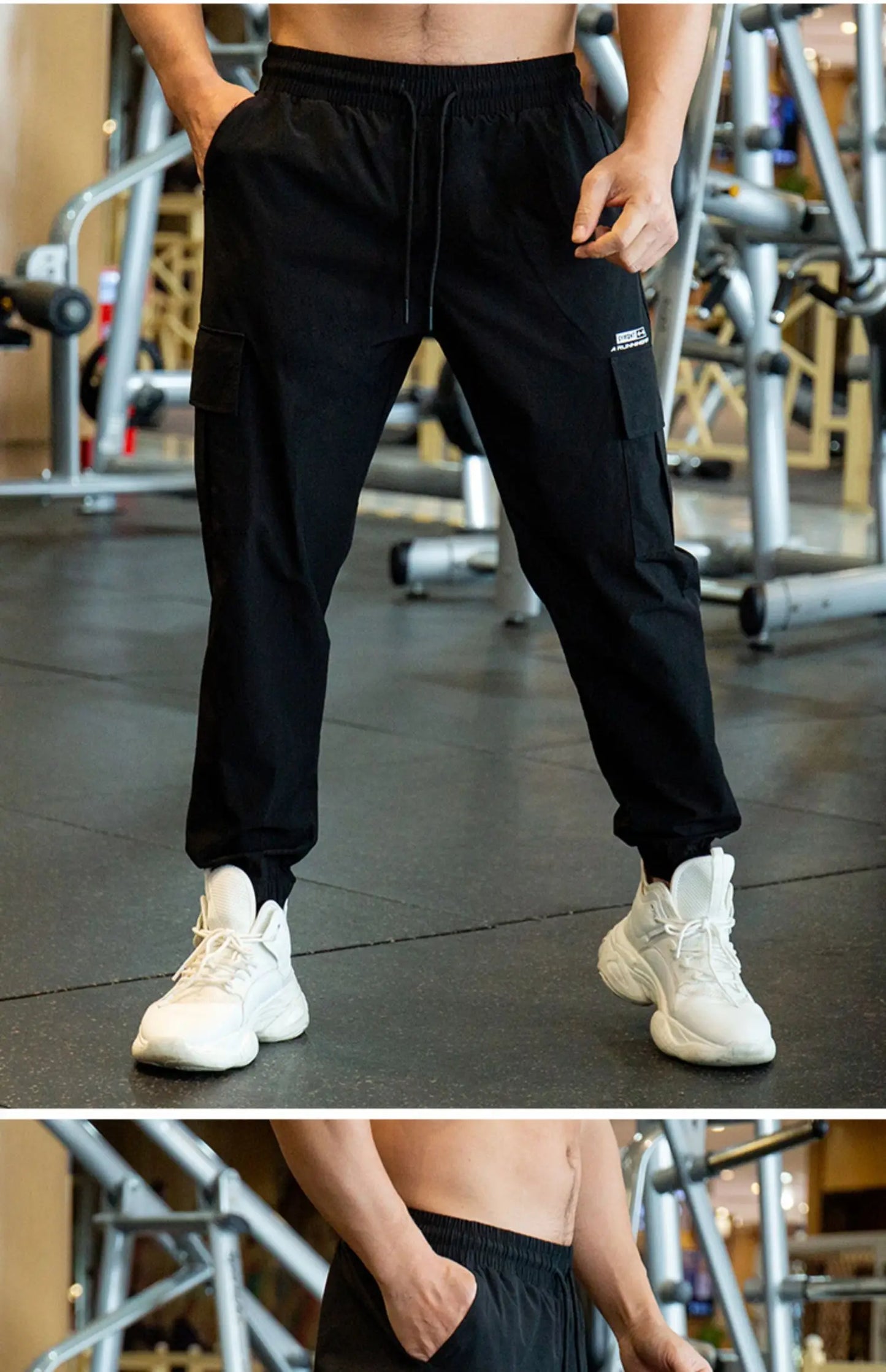 Mens Fast Dry Stretch Long Pants Elastic Waist Casual Drawstring Solid Color Ice Silk for Male Business Fashion Sports Trousers