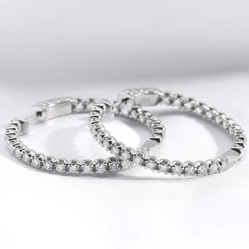 18K Plated 1.74-6.5cttw All Moissanite Hoop Earrings for Women Lab Diamond Jewelry 100% 925 Sterling Silver Earring