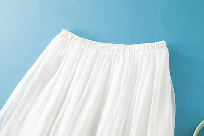 Women 100%Real Silk Elegant Skirts, Elastic Waist Solid, French Temperament Fairy Commute Skirt, 2025 Summer B56433CC