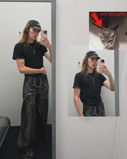 Vintage Y2K Baggy Jeans Splicing embroidery Pattern high quality jeans Hip Hop Gothic Streetwear men women Casual wide leg jeans