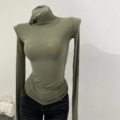 Slim High Quality Plain T Shirt Women Cotton Elastic Basic Female Tops Long Sleeve Sexy Thin T-shirt see through