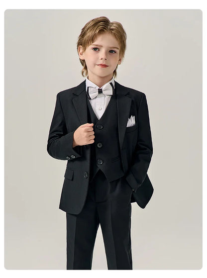 Boys Dark Green Jakcet Vest Pants Bowtie Evening Party Dress Children Wedding Photograph Suit Kids Ceremony Performance Costume