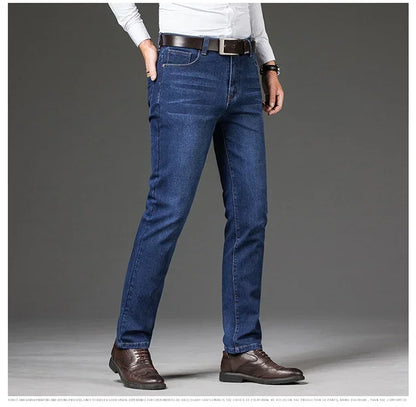 Tamanhos Grandes 40 42 44 46 2025 Nova Calça Casual Social Elástica Calça Jeans Azul Clássico Masculina Calça Jeans Solta Reta Masculina