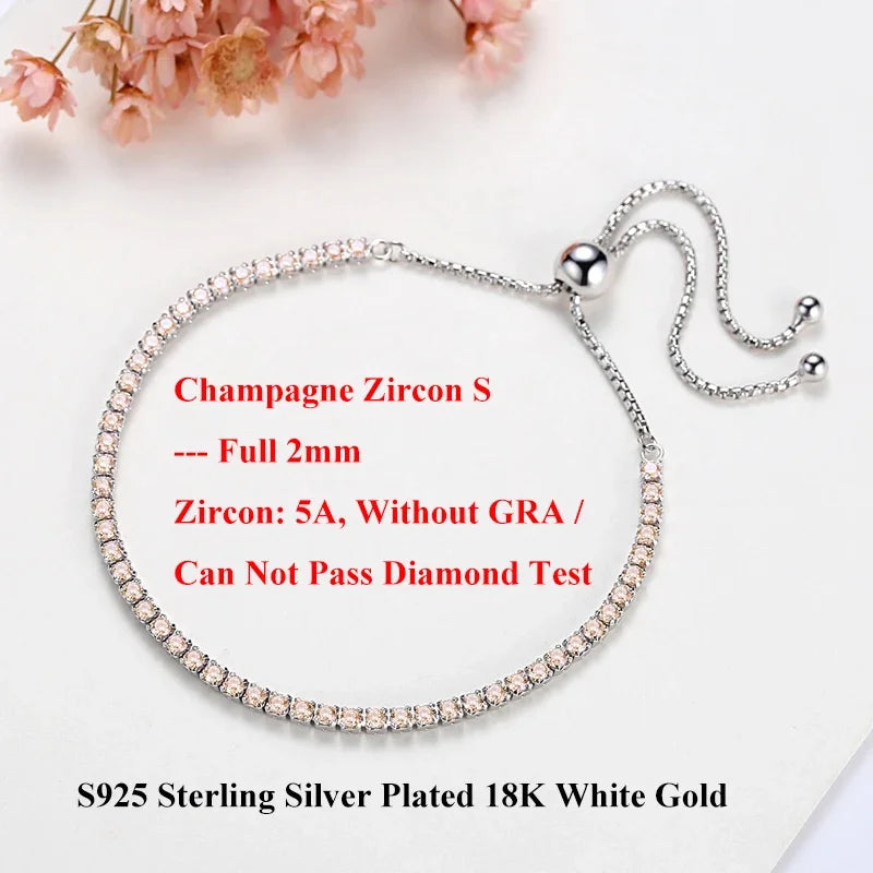 Full 2mm 0.03CT Moissanite Diamond Tennis Bracelet for Woman 925 Silver Plated 18K Rose Gold Adjustable Link Bracelets Gift
