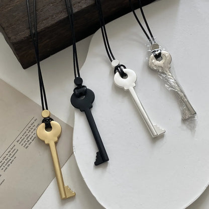 Metal Key Shaped Pendant Necklace For Women Girls Simple Long Wax Rope Sweater Chain Fashion Accessory New Gifts