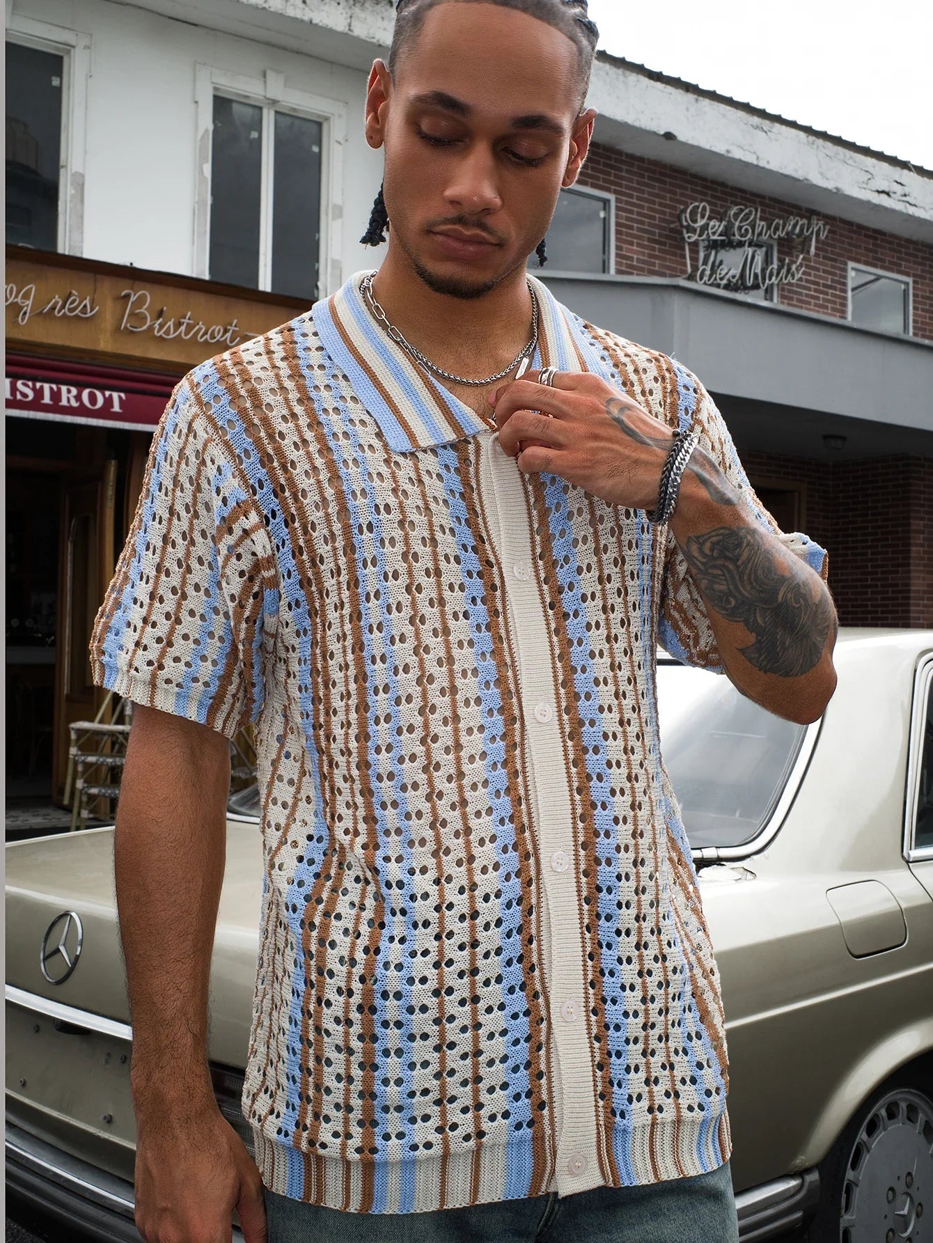 Men's Short Sleeve Summer Fashion Retro Knit Lapel Top Solid Color Soft Breathable Light Polo Knitwear Men US Size
