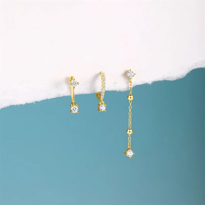 925 Sterling Silver WaterDrop/Flower/Pearl Earring Set For Women 18k Gold Plated 3 piece Earring Party Jewelry Gifts